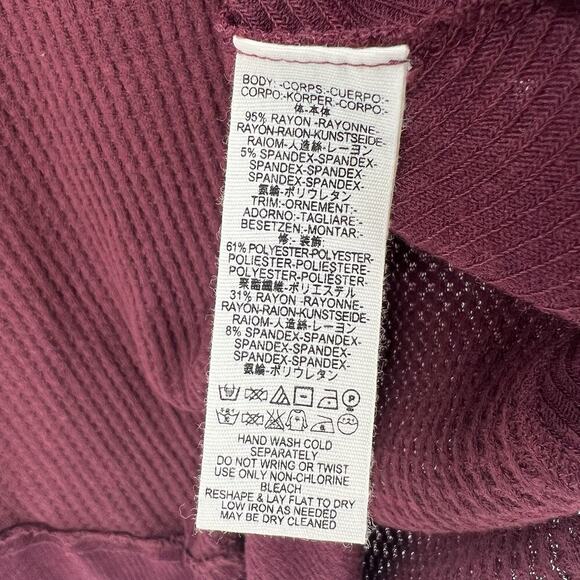We The Free People Laguna Waffle Knit Top‎ Burgundy Red Long Sleeves Size Medium - Picture 10 of 11